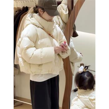 (免運)連帽短款羽絨服女款2024冬季新品爆小個子時尚鴨絨麵包服保暖外套