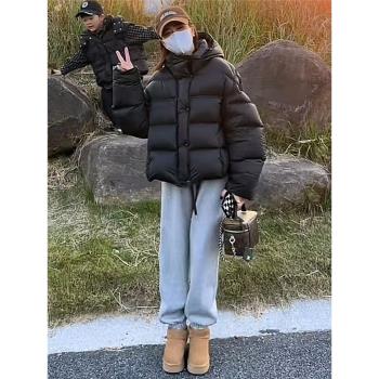 (免運)2024冬季新款連帽加厚短款羽絨服女時尚保暖白鴨絨小個子麵包服潮