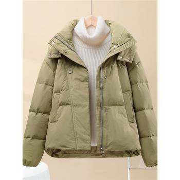 (免運)羽絨棉服女士2025新款冬季時尚氣質減齡純色設計感保暖麵包短外套