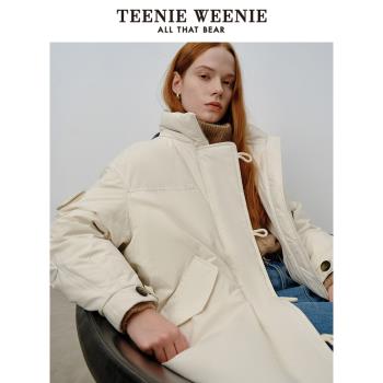 (免運)TeenieWeenie小熊冬季學院風牛角扣連帽長款保暖羽絨服外套