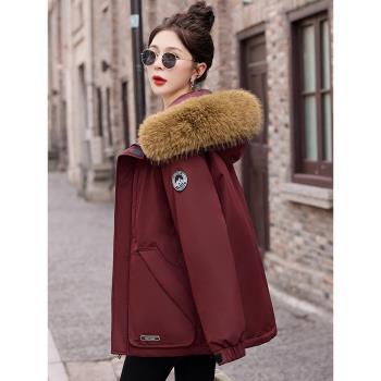 (免運)時尚大毛領派克服羽絨棉服冬2024新款加厚保暖沖鋒衣休閑女士外套
