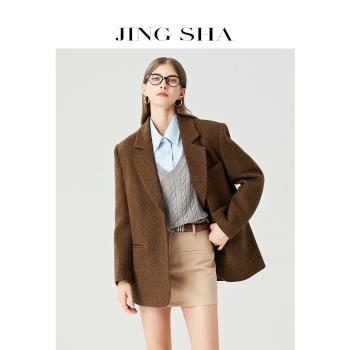 (免運)羊毛西裝外套加厚保暖2025秋冬新款時尚高階感炸街休閑棕色小西服