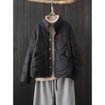 (免運)黑色立領輕薄款羽絨服女2024秋冬季新款時尚百搭簡約保暖白鴨絨襖