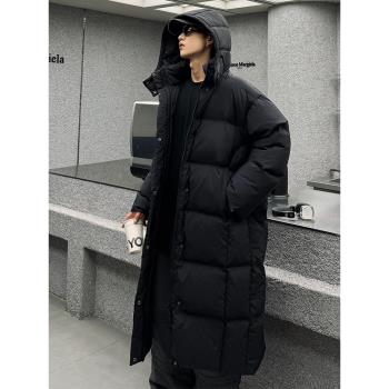 (免運)95白鵝絨冬季2024新款羽絨服男長款連帽過膝加長加厚大碼寬松外套