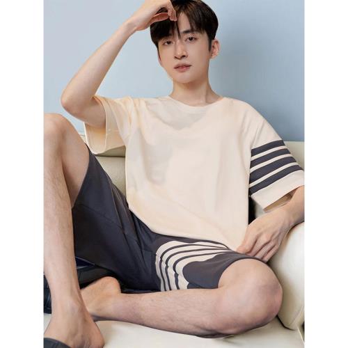 (免運)純棉睡衣男薄款2025年新款短袖短褲休閑簡約睡褲家居服