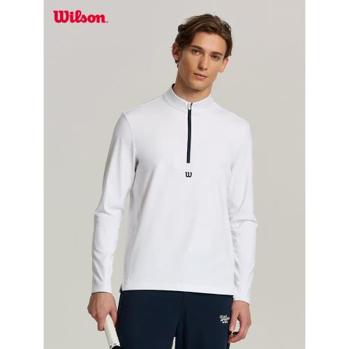 (免運)Wilson威爾勝官方春季男士ELEVATE百搭磨毛彈力半拉鏈網球長袖T恤