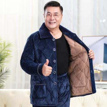 (免運)加厚珊瑚絨夾棉保暖中老年睡衣