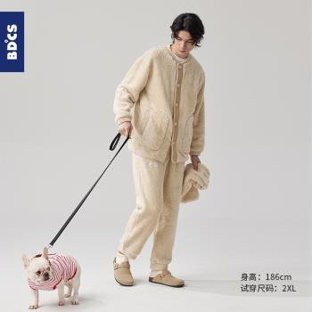 (免運)睡衣男士秋冬款冬季法蘭絨加厚加絨珊瑚絨家居服冬天男款大碼套裝