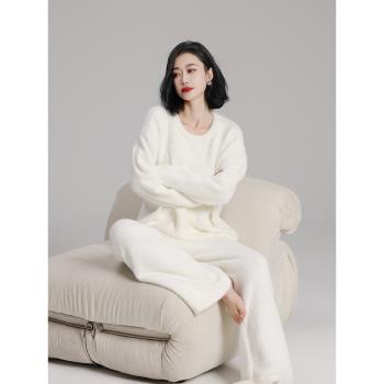 (免運)碧絨2024年新款睡衣女秋冬季仿貂絨加絨加厚保暖可外穿家居服套裝