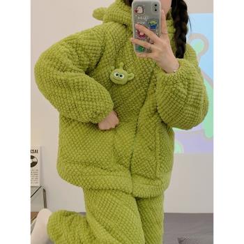 (免運)加絨三層夾棉女卡通款連帽睡衣