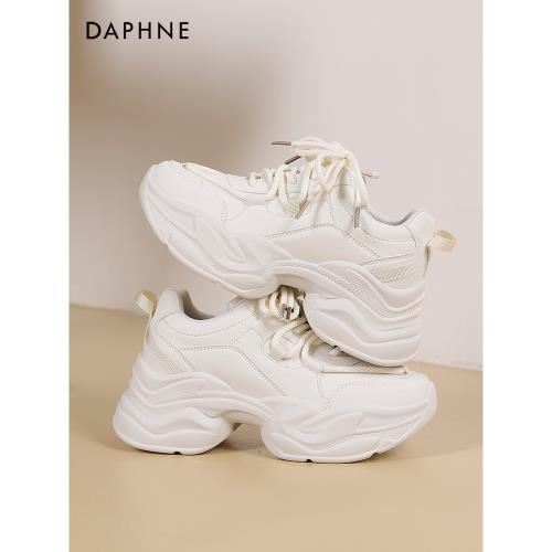 (免運)達芙妮厚底老爹鞋女款2024新款秋冬增高小白鞋百搭休閑皮面運動鞋