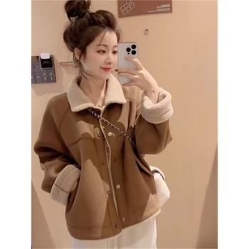 (免運)羊羔毛外套女皮毛一體2024秋冬新款小個子加厚保暖高階感夾克上衣