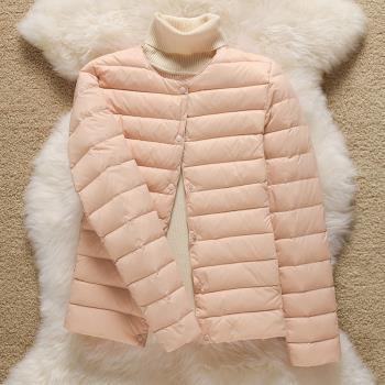 (免運)保暖內膽短款外套韓版無領羽絨服