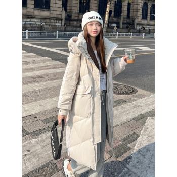 (免運)白鴨絨羽絨服女中長款2024年新款連帽韓版寬松顯瘦休閑時尚外套冬