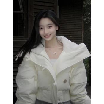 (免運)羊羔毛秋冬季設計感翻領羽絨棉服