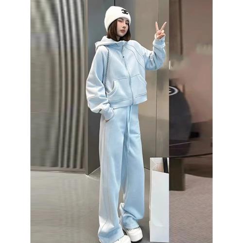 (免運)慵懶風運動裝套裝女冬加絨加厚新款休閑洋氣減齡衛衣闊腿褲兩件套