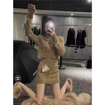 (免運)春秋季小個子毛衣套裝女網紅氣質針織衫上衣包臀半身裙時尚兩件套