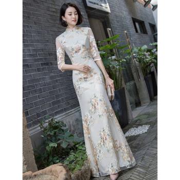 (免運)宴會長款魚尾晚禮服優雅改良旗袍