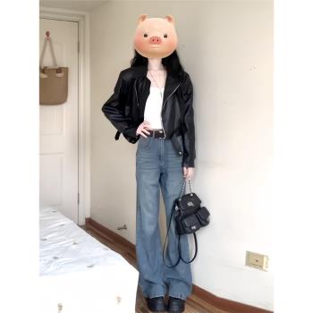 (免運)黑色皮衣外套女短款小個子2025春秋季復古機車服港風氣質pu皮夾克