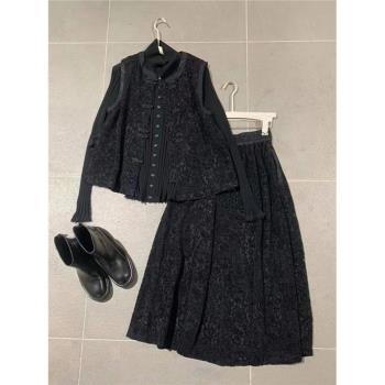 (免運)漢服馬面裙套裝2025春季新中式國風禪意禮服小個子黑色刺繡裙子