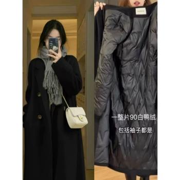 (免運)黑色羽絨服內膽毛呢外套女中長款2024冬季新款加厚小個子呢子大衣