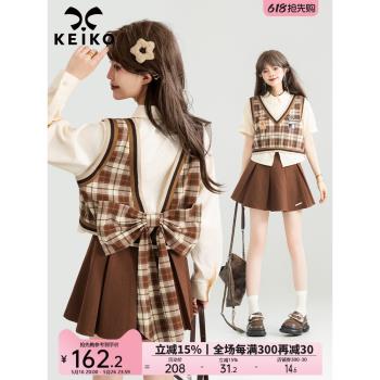 (免運)KEIKO 蝴蝶結girl 美式復古感假兩件短袖襯衫夏季學院風別致上衣