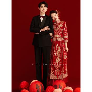(免運)秀禾服2025新款中式新娘服顯瘦秋冬小個子結婚禮服敬酒出閣龍鳳褂