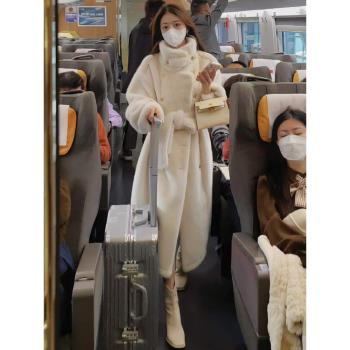 (免運)羊羔毛外套女2025新款冬加厚寬松皮毛一體長款仿皮草立領毛絨大衣