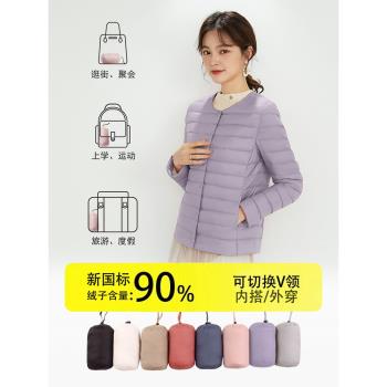 (免運)玫凌短款休閑內搭無領輕薄羽絨服