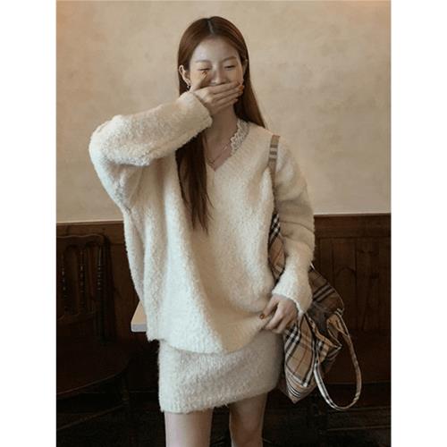 (免運)早秋搭配韓系穿搭一整套秋冬季女裝慵懶風毛衣包臀半身裙兩件套裝
