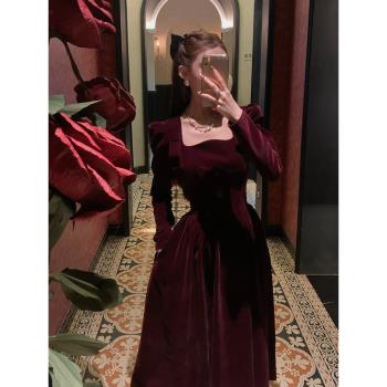 (免運)新娘結婚便裝回門衣服法式赫本紅色絲絨訂婚禮服連衣裙子敬酒禮服