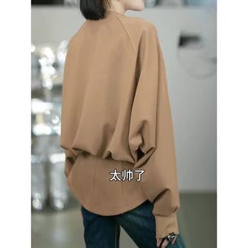 (免運)歐貨高階美拉德風圓領衛衣女加厚2025春季新款寬松慵懶風收腰上衣