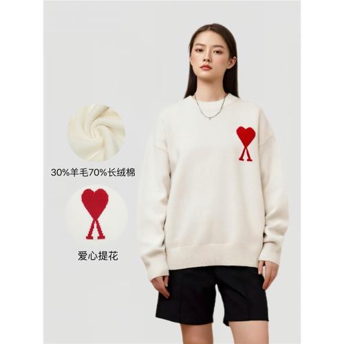 (免運)AMI毛衣大愛心提花針織圓領法式慵懶風寬松休閑男女款上衣外套