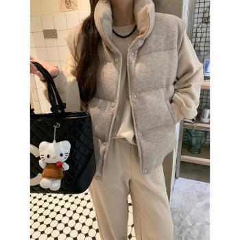 90白鴨絨羽絨馬甲女2024新款冬季小個子寬松外穿背心短款美式外套
