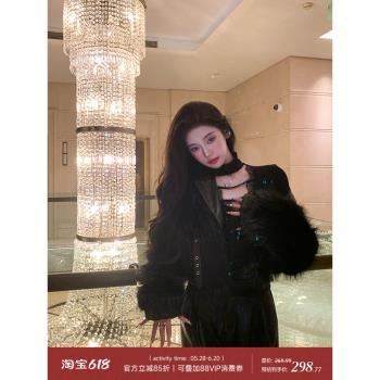 芭比姨黑色毛毛上衣女2024冬季新款氣質名媛修身顯瘦保暖短外套