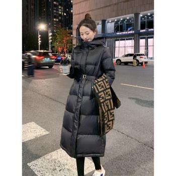 長款時尚韓版收腰顯瘦連帽羽絨服