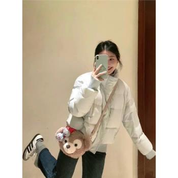 2024年新款小個子短款韓版加厚白鴨絨羽絨服女設計感藍色麵包服