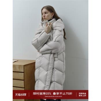 【極寒系列】CIRCLOFY瑟夕 連帽羽絨服女中長款冬季90白鴨絨外套
