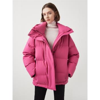 朗家霍爾多巴吉白鵝絨氣質連帽羽絨服外套女冬新款棉襖
