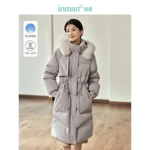茵曼商場同款真毛領連帽羽絨服