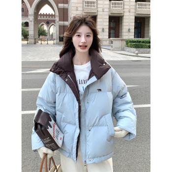韓系藍色少女感羽絨服女冬季短款設計感小眾超好看獨特設計麵包服