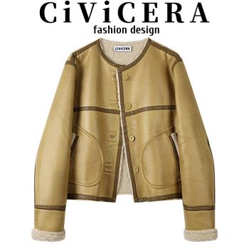 CIVICERA高階感兩面穿羊羔毛皮衣外套女冬季加厚皮毛一體機車夾克