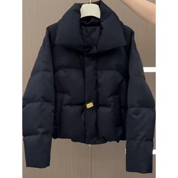 韓風黑色翻領短款棉服外套女冬季加厚保暖設計感顯瘦外穿棉襖上衣