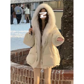 輕奢精緻羽絨時髦寬松外套大毛領