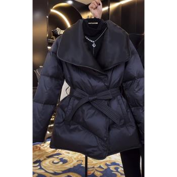 小香風黑色收腰棉服外套女冬季加厚保暖慵懶風氣質外穿麵包服上衣