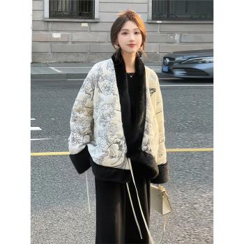 2024年冬季新款新中式國風撞色印花棉衣棉服超好看高階感國風外套