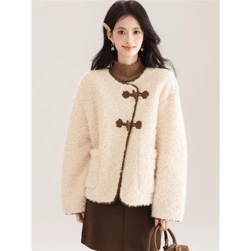 杏色羊羔毛外套女秋冬高級感小個子毛絨大衣短款加厚2026新款上衣