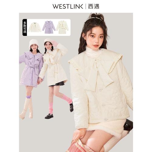 西遇娃娃領棉服女2023年冬季新款寬松減齡荷葉邊甜美保暖短外套