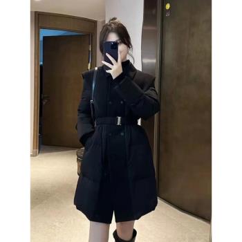 今年流行翻領拼接羽絨服女冬季新款保暖白鴨絨中長款收腰外套大衣
