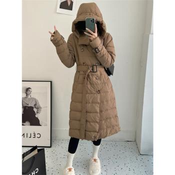 歐洲站女士中長款修身收腰羽絨服